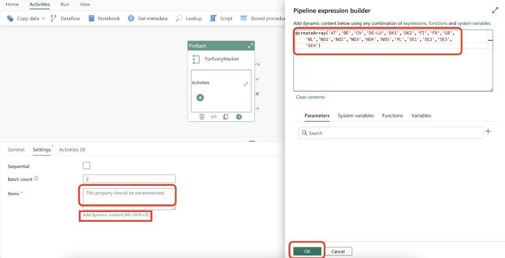 Click on the Items text box to show the link to open the expression builder