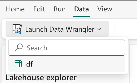 Select your DataFrame to open the Data Wrangler