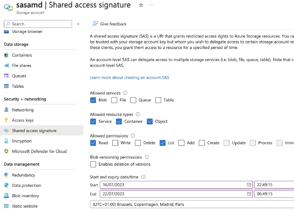 Generating a SAS token