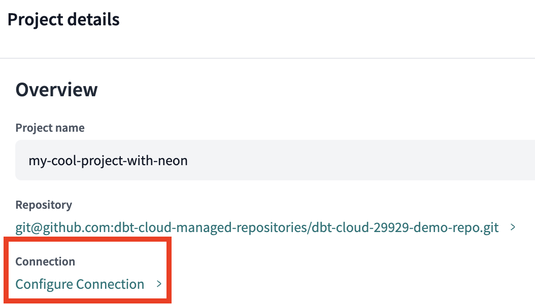 dbt Cloud configure connection