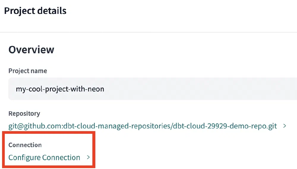 dbt Cloud configure connection
